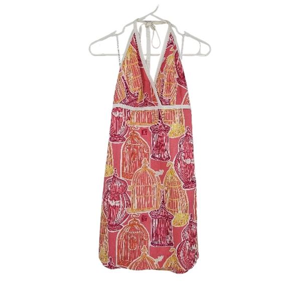 Lilly Pulitzer Brit Out to Lunch Dress Pink Birdcage Print Halter Mini Size 4 - Picture 1 of 7